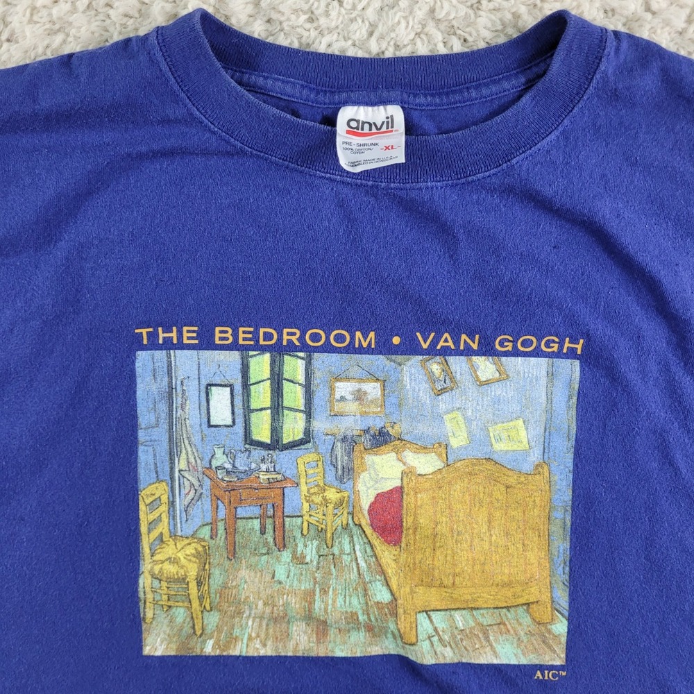 Vintage Van Gogh Shirt Men XL Blue The Bedroom USA Made Fabric AIC Anvil